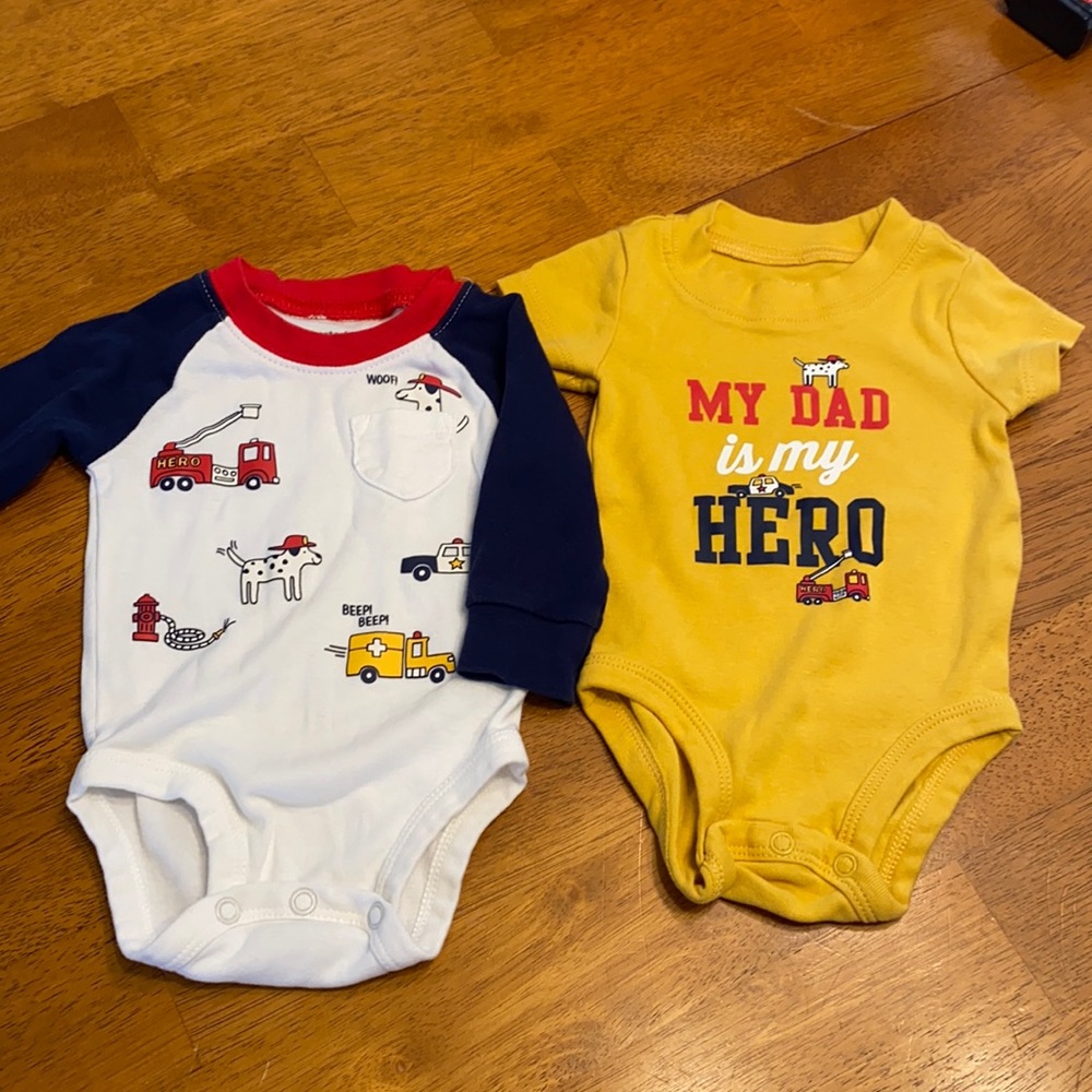 Carter’s fire trucks onesie set